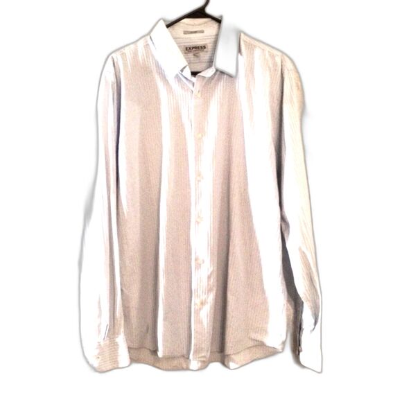 Express Men’s XL Light Blue Striped Long Sleeve Dress Shirt 17-17.5 - Picture 1 of 4